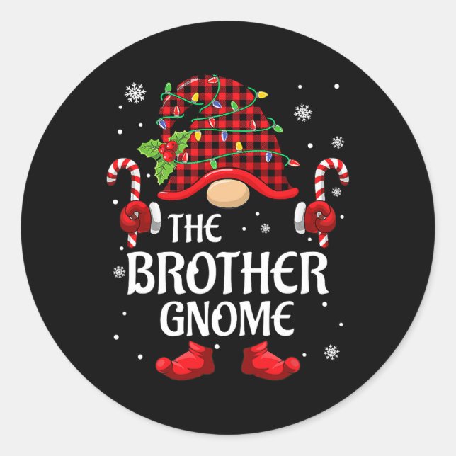 Brother Gnome Matching Christmas PJS For Family  Classic Round Sticker (Front)