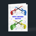 Brother Guitars Birthday Card<br><div class="desc">A beautiful birthday card for a brother. Electric guitar colourful art with a music scale in the background. You cannot have too many guitars. A very cool guitar birthday card, celebrates the energy and sheer fun of this musical instrument. A perfect birthday card for guitarists and music lovers.</div>