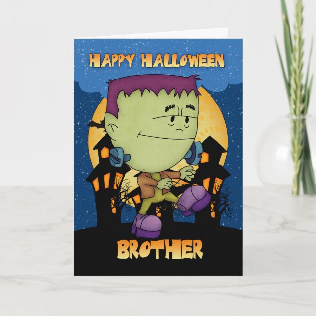 brother halloween card with frankie stomping (Front)