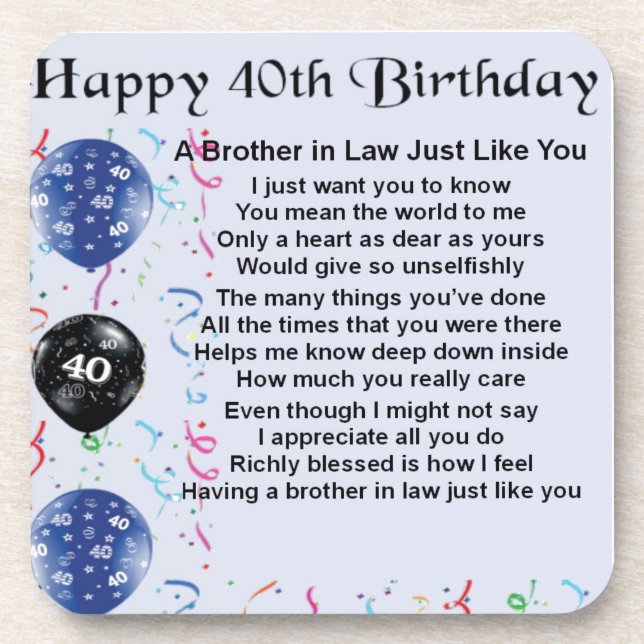 Brother in Law Poem 40th Birthday Coaster (Front)