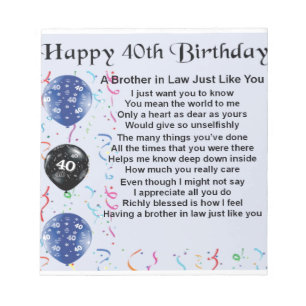 Brother in Law Poem 40th Birthday Notepad