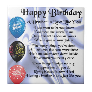 Brother in Law Poem -  Happy Birthday Tile