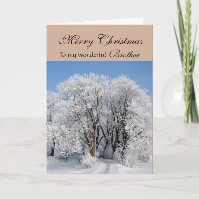 Brother Merry Christmas - Frosted Trees Holiday Card (Front)