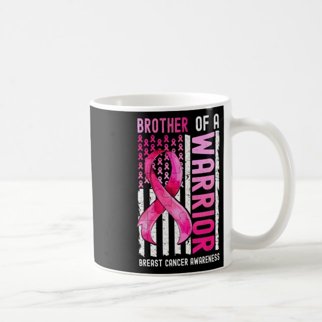 Brother Of A Warrior Breast Cancer Usa Flag Awaren Coffee Mug (Right)