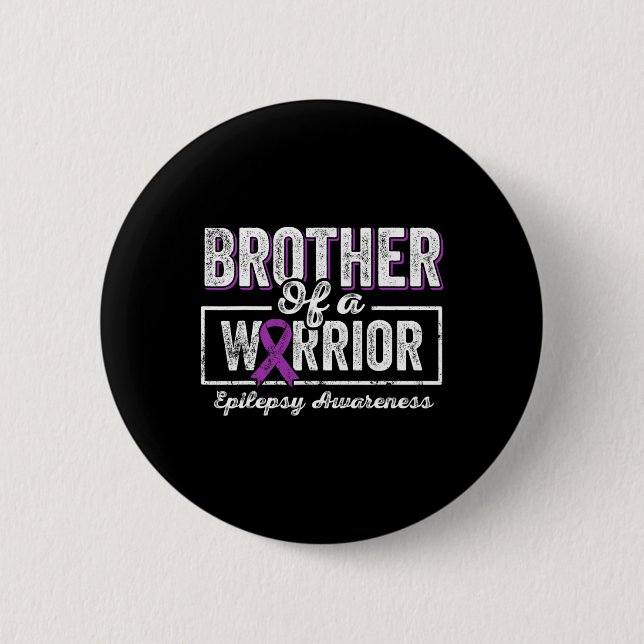 Brother Of A Warrior Epilepsy Brother Purple Ribbo 2 Inch Round Button (Front)