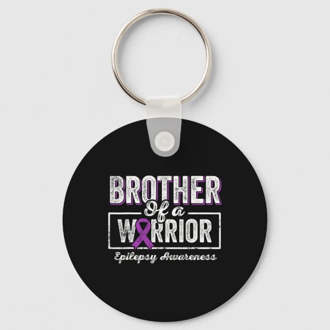 Brother Of A Warrior Epilepsy Brother Purple Ribbo Keychain (Front)