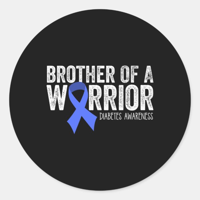 Brother of a Warrior T1D Diabetic Blue Ribbon Supp Classic Round Sticker (Front)