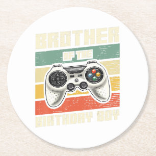 Brother Of The Birthday Boy Gamer Gift Round Paper Coaster