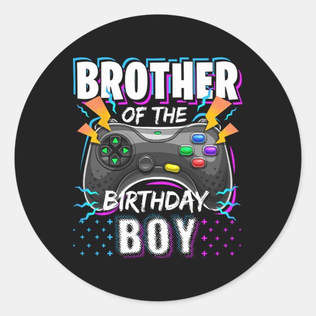 Brother Of The Birthday Boy Matching Video Game Bi Classic Round Sticker (Front)