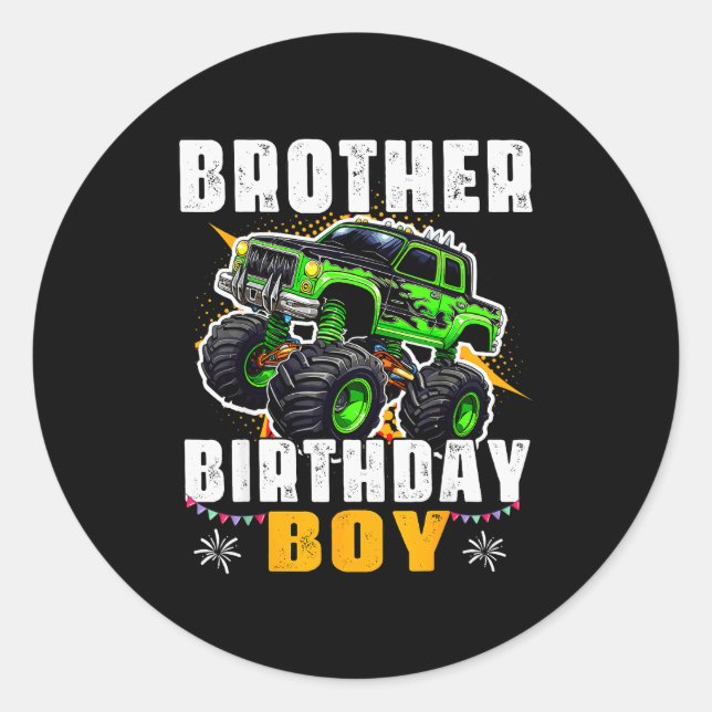 Brother Of The Birthday Boy Monster Truck Family M Classic Round Sticker (Front)