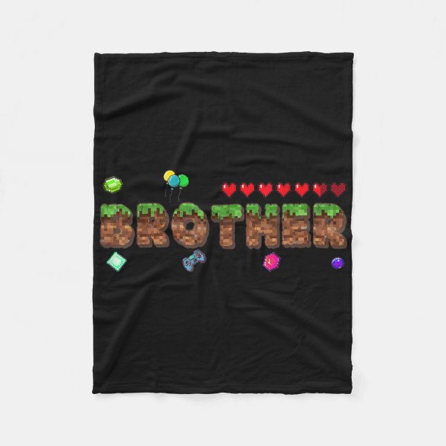 Brother Of The Birthday Boy Pixel Game Matching Fa Fleece Blanket (Front)