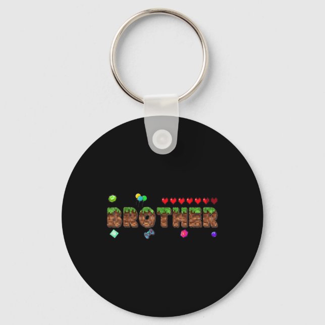 Brother Of The Birthday Boy Pixel Game Matching Fa Keychain (Front)