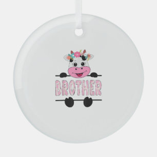 Brother Of The Birthday Girl Cow Family Party _1 Glass Ornament