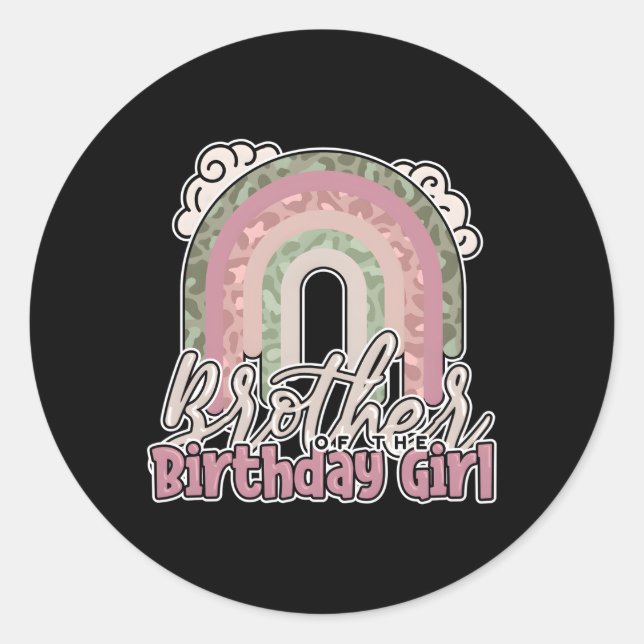 Brother Of The Bithday Rainbow Leopard Classic Round Sticker (Front)