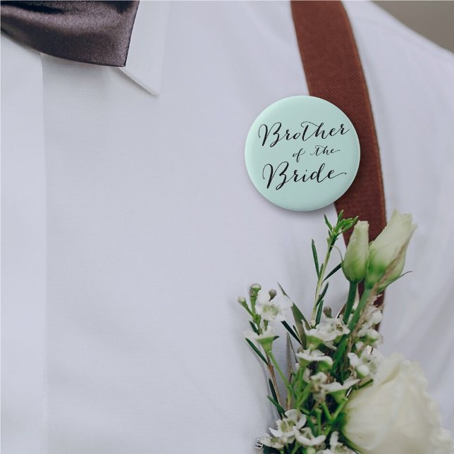BROTHER OF THE BRIDE Script Wedding Bridal Party 2 Inch Round Button (BROTHER OF THE BRIDE Classic Script Wedding Bridal Party Pinback Button @ fatfatin_blue_knot)