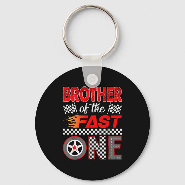 Brother Of The Fast One First Birthday Racing Car  Keychain (Front)