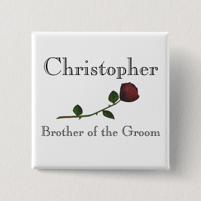 "Brother of the Groom" - Red Long Stemmed Rose [a] 2 Inch Square Button (Front)