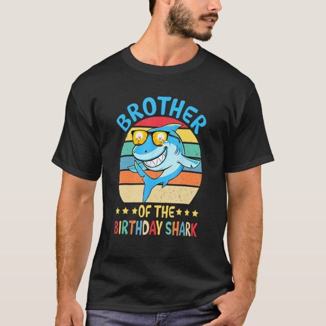 Brother Of The Shark Birthday Retro Matching Famil T-Shirt (Front)