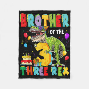 Brother Of The Three Rex 3rd Birthday Boy Dinosaur Fleece Blanket