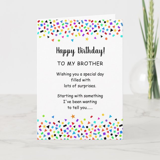 Brother or Sister Funny Birthday Confetti Greeting Card (Front)