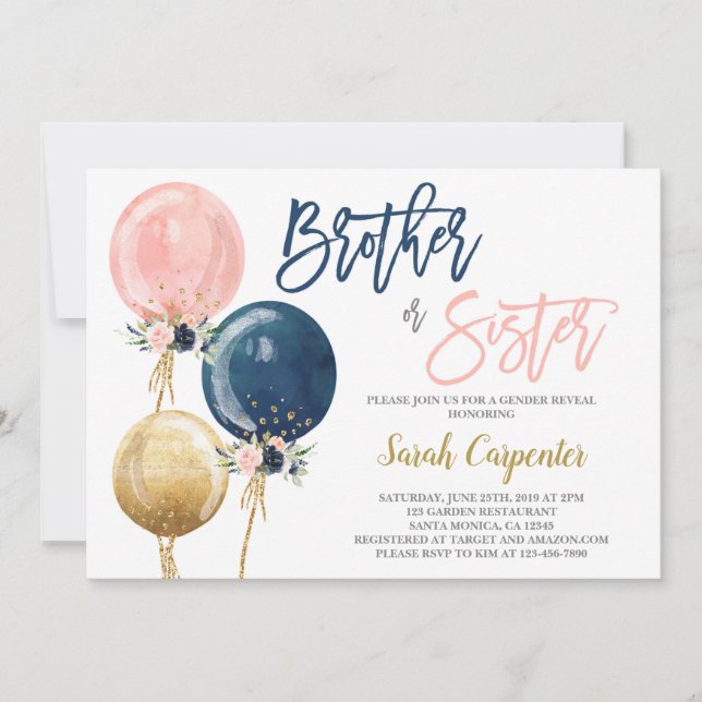 Brother or Sister Gender Reveal invitation (Front)
