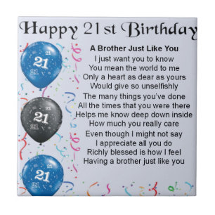 Brother Poem 21st Birthday Tile