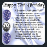 Brother Poem 70th Birthday Square Sticker<br><div class="desc">A great gift for a brother on his 70th birthday</div>