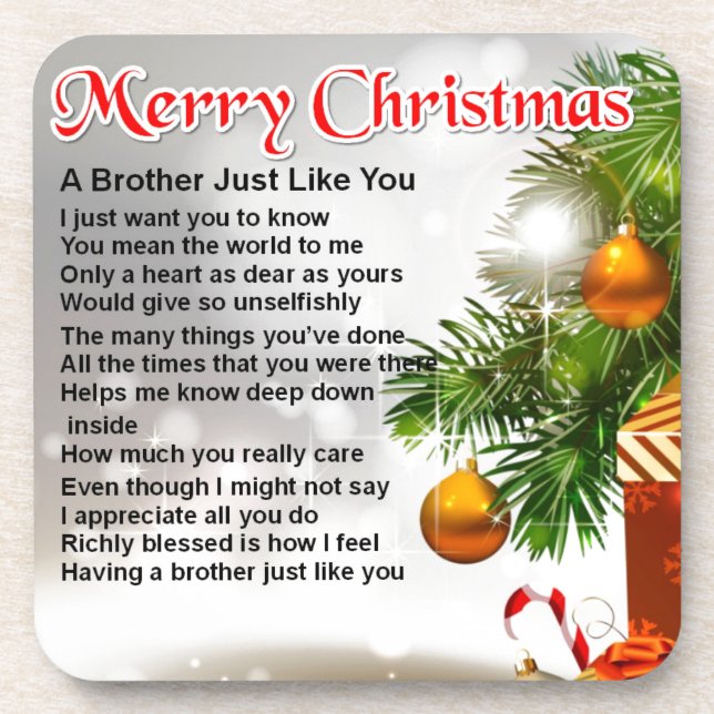Brother Poem  - Christmas Design Coaster (Front)