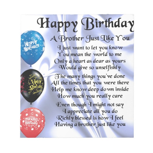 Brother Poem  Happy Birthday Notepad (Front)