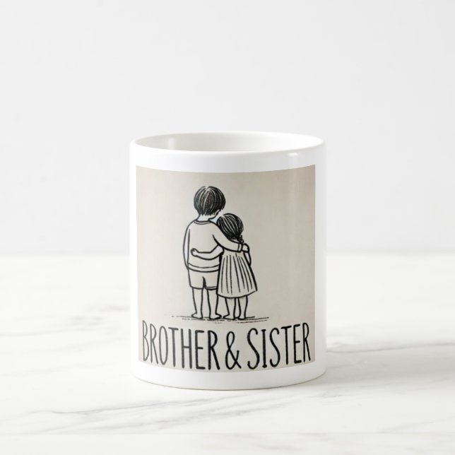 Brother & Sister Hug Mug - Heartwarming Family Ill (Center)