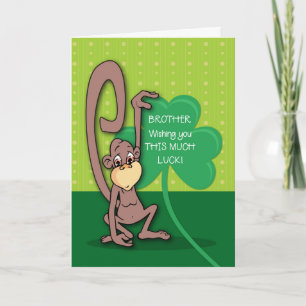 Brother, St. Patrick's Day Monkey with Shamrock Card