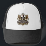 Brotherhood Cigar Company  Trucker Hat<br><div class="desc">Show your Brotherhood pride with the Brotherhood Cigar Company Trucker Hat. Featuring the iconic crest flanked by regal lions in gold and espresso tones, this hat embodies craftsmanship, loyalty, and timeless masculine style. Perfect for cigar lounges, casual wear, or outdoor gatherings, it adds a rugged yet refined touch to any...</div>