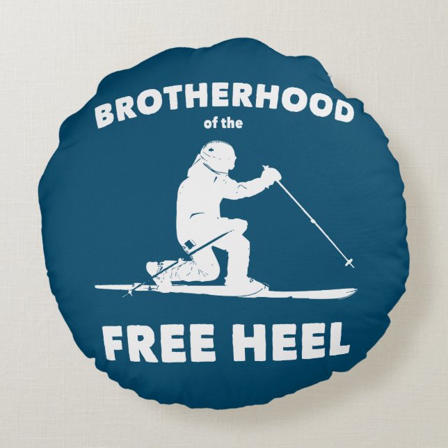 Brotherhood Of The Free Heel Telemark Skiing Throw Round Pillow (Back)
