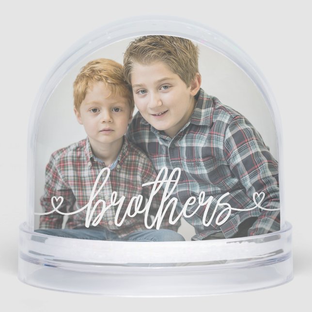 Brothers Love Hearts Personalized Photo Snowglobe (Front)