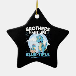 Brothers Make Life Blue-tiful - Blue Dinosaur Ceramic Ornament