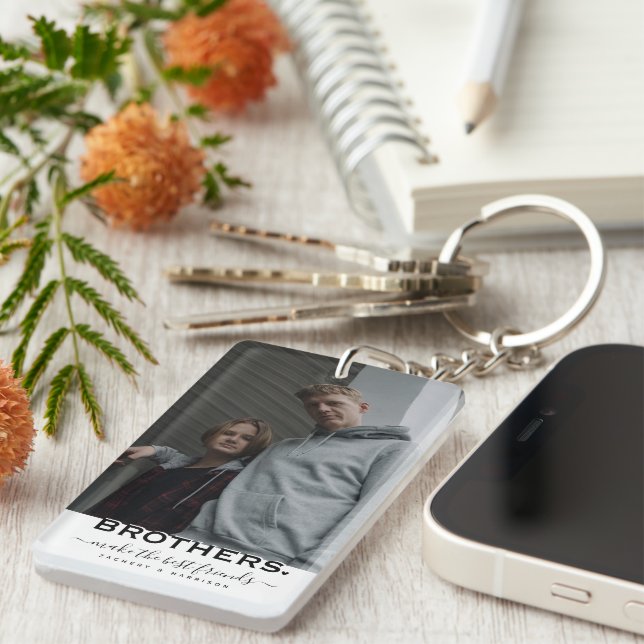 BROTHERS Quote & 2 Photo Gift  Keychain (Front Right)