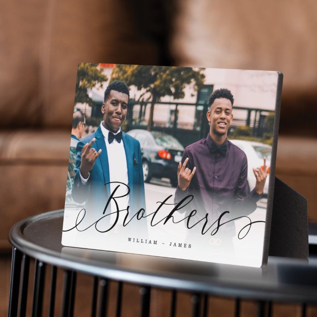 Brothers Script Gift For Brothers Photo Keepsake Plaque (Creator Uploaded)