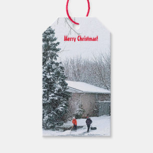 Brothers Shovelling Snow Gift Tags