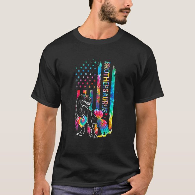 Brothersaurus Autism Awareness Brother Dinosaur Fl T-Shirt (Front)