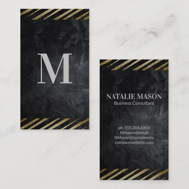 Brouillé | Carte de visite de texture noire (Devant / Derrière)