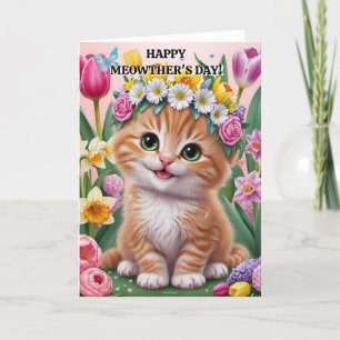 Brow and White Cat for Pet Mom on Mother's Day Holiday Card