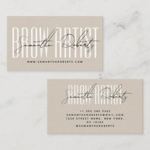 Brow artist modern typography script beige business card