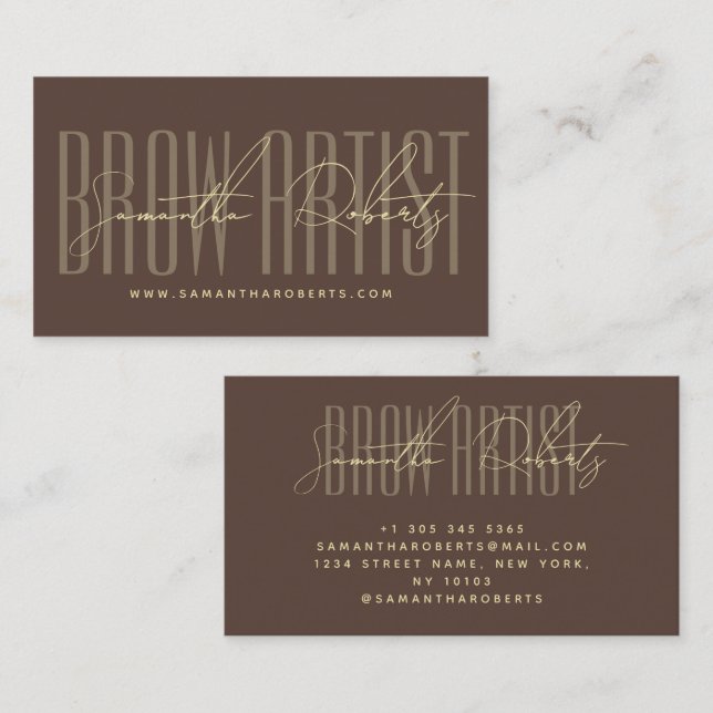 Brow artist modern typography script brown business card (Front/Back)