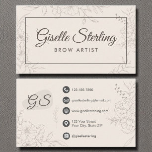 Brow Artist Neutral Ivory Floral Elegant Business Card