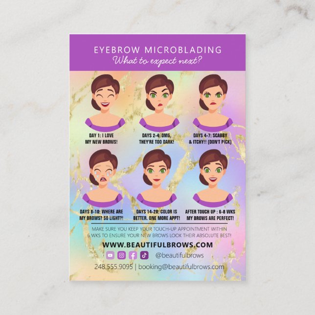 Brow Microblading Aftercare & Appointment Marble Business Card (Back)