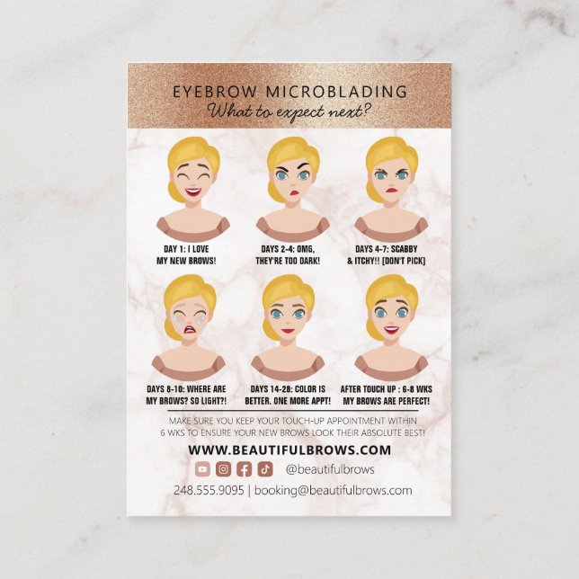 Brow Microblading Aftercare & Appointment Marble   Business Card (Back)