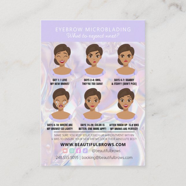 Brow Microblading Aftercare Crystal Holographic Business Card (Back)
