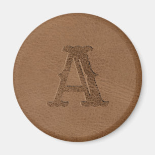 Brow-n Leather Texture Monogrammed Initial Magnet