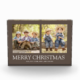 Brown 2 Photo Merry Christmas Holiday Block