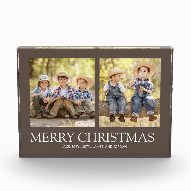 Brown 2 Photo Merry Christmas Holiday Block (Front)
